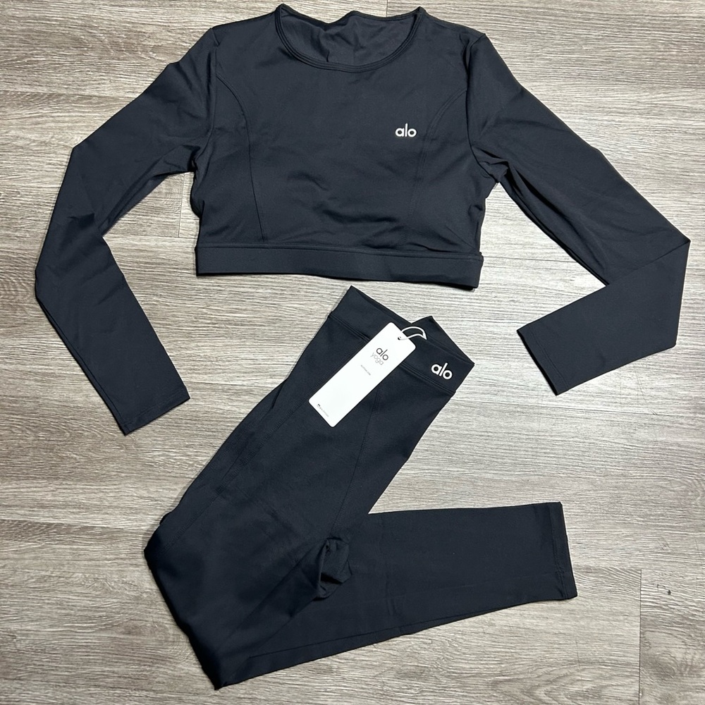 ALO Yoga Black Leggings and Crop Top Set